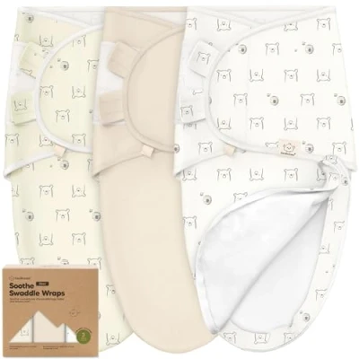 Abbildung von 3 Pack Pucksack Baby 0 monate Bio Baumwolle Pucktuch Baby, Ergonomische Schlafsack Neugeboren, Reißverschluss,Leicht zu wechselnde Babyschlafsack,Neugeborene Wickeltuch (Bumble Bear)