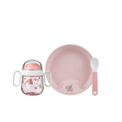 Abbildung von Mepal Baby 3er Geschirrset Mio Inklusive auslaufsicherem Trinkbecher, Lernteller &amp; Lernlöffel Spülmaschinengeeignet BPA frei Set Flowers Butterflies