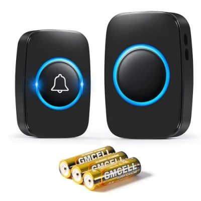 Abbildung von Blendura Funk Türklingel Set, 300m Funkreichweite IP44 Wasserdicht Elektronischer Haustürklingel mit Plug In Empfängern, 60 Melodien, 5 Lautstärkestufen, Schwarz
