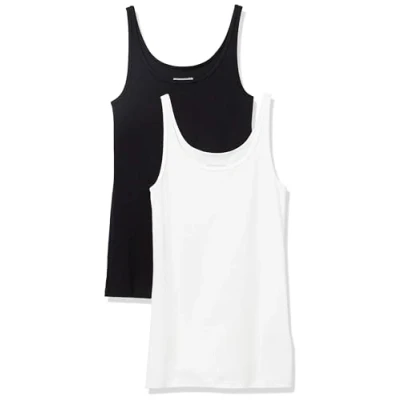 Abbildung von Amazon Essentials Damen Schmal geschnittenes Tanktop mit dünnem Trägern, 2er Pack, Schwarz/Weiß, S