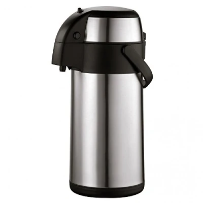 Abbildung von axentia Airpot in Silber, Pumpkanne aus rostfreiem Edelstahl, Isolierkanne mit Doppelwand, Isolierflasche Pumpe und unzerbrechlichem Korpus, Pump Kaffeekanne Tragebügel, Volumen: ca. 3 L ‎15 x 15 35 cm