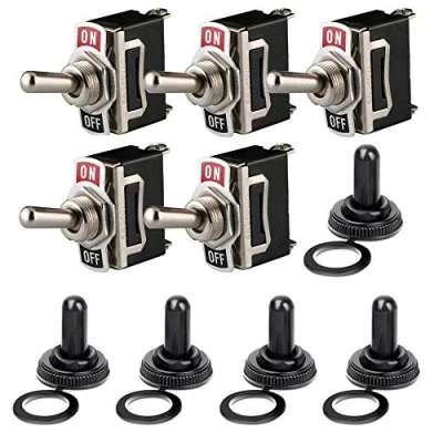 Abbildung von Gebildet Wippschalter mit Wasserdichter Kofferraumkappenabdeckung, 12V 24V 48V 110V/10A, 220V 230V/6A, 2 poliger SPST EIN/AUS Schalter, Verwendet für Auto, LKW, Boot (5 Stück, Schwarz)