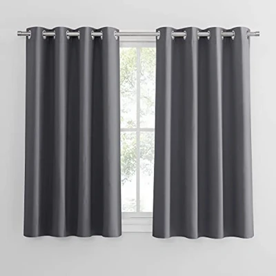 Abbildung von PONY DANCE Verdunkelungsvorhang Kurz Ösenschal 2er Set H 145 x B 140 cm Fenster Vorhänge Blickdichte Gardinen für Schlafzimmer Thermo gegen Kälte, Grau