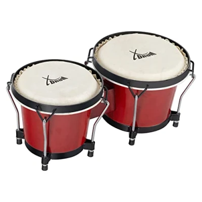 Abbildung von XDrum PERC Bongos Club Weinrot 2 Trommeln mit 6&quot; und 7&quot; Bongotrommeln stimmbaren Naturfellen Stimmschlüssel Holztrommeln