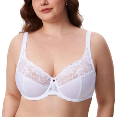 Abbildung von DELIMIRA Damen Minimizer BH ohne Einlagen mit Spitze Bügel Große Größen Weiss 95D