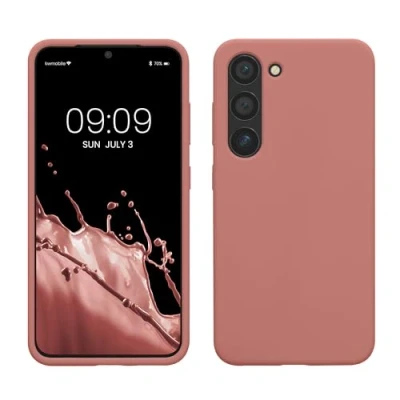 Abbildung von kwmobile Hülle kompatibel mit Samsung Galaxy S23 dünnes Silikon Handy Case stoßfeste Handyhülle weiche Oberfläche Kabelloses Laden Winter Rose