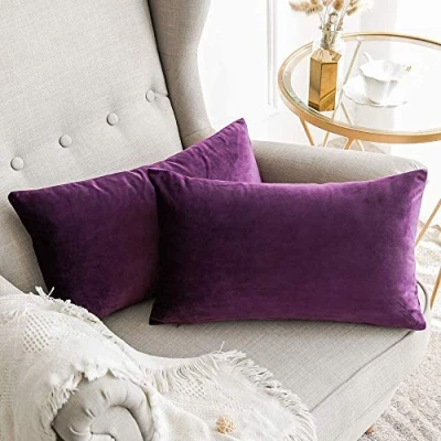 Abbildung von MIULEE 2er Set SAMT Kissenbezug Kissenhülle Dekorative Dekokissen mit Verstecktem Reißverschluss Sofa Schlafzimmer 12x 20 Inch 30 x 50 cm Aubergine Lila
