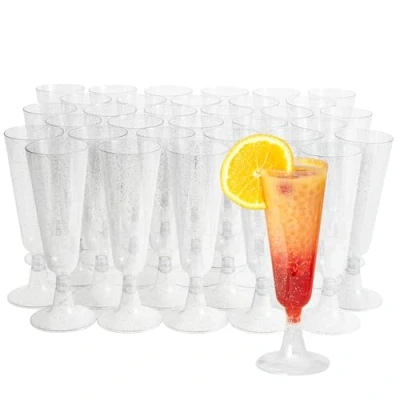 Abbildung von MATANA 24 Premium Sektgläser Plastik mit Silberglitter, 150ml Kunststoff, Sektflöten, Champagner Gläser, Cocktailgläser, Weingläser für Hochzeiten, Partys Stabil &amp; Mehrweg