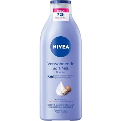 Abbildung von NIVEA Verwöhnende Soft Milk (400 ml), Body für trockene Haut mit Tiefenpflege Serum, Feuchtigkeitspflege Shea Butter natürlichen Ursprungs
