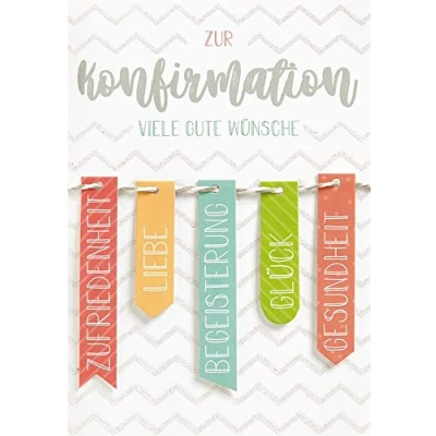Abbildung von Perleberg Karte zur Konfirmation Lifestyle Collection Glückwunschkarte mit Papierwimpel Konfirmationskarte farblich passendem Umschlag in 11,6 x 16,6 cm