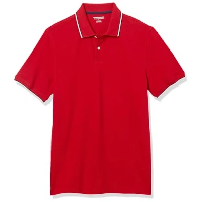 Abbildung von Amazon Essentials Herren Piqué Poloshirt aus Baumwolle, Schmale Passform, Weiß Thin Stripe, M