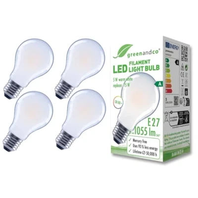 Abbildung von greenandco 4x Glühfaden LED Lampe matt E27 A60 5W 1055lm ersetzt 75W 2700K warmweiß 320 230V flimmerfrei Energieeffizienzklasse A nicht dimmbar