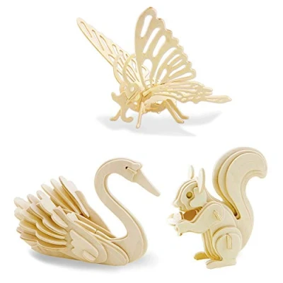 Abbildung von Georgie Porgy Hölzerne 3D Puzzle Sammlung Modell Kit Baukasten Holzhandwerk Kinder Spielzeug Alter 5+ Packung 3 (T Rex Spinosaurus Stegosaurus)