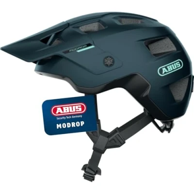 Abbildung von ABUS MTB Helm MoDrop robuster Fahrradhelm mit guter Belüftung für Mountainbiker individuelle Passform Damen und Herren Dunkelblau Matt, L