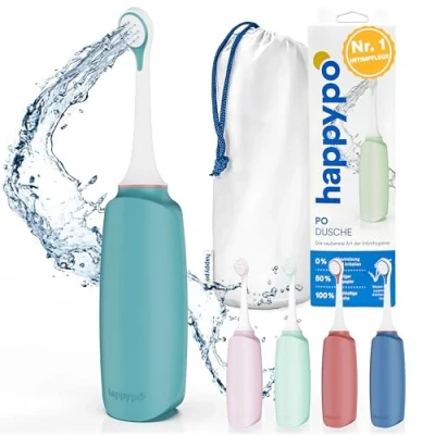 Abbildung von HappyPo Po Dusche mit Aufbewahrungstasche Optimiertes Design Portable Bidet sanft zur Haut für Damen, Herren und Kinder Intimbereich sauber Petrol