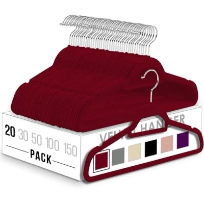 Abbildung von Utopia Home Premium Antirutsch Kleiderbügel aus Samt rutschfeste und strapazierfähige mit Krawattenhalter Stark genug, Jacken Pullover zu halten (Burgund, 20er Pack)