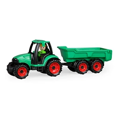 Abbildung von Lena 01625 Truckies Anhänger, stabiles Traktorset ca. 38 cm, Spielfahrzeug Set mit Trecker Kinder ab 2 Jahre, Robustes Spielset für Sandkasten, Strand und Kinderzimmer, Traktor Hänger