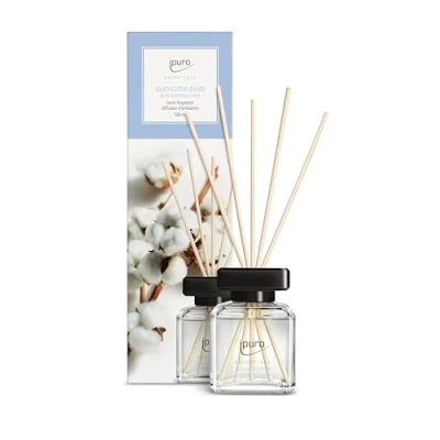 Abbildung von ipuro Essentials Raumduft Cotton Fields 100ml Raumerfrischer mit Sternanis, Vanilleblume &amp; Geranie, Rose, Veilchen, Zedernholz Duft Aroma Diffuser Stäbchen Lufterfrischer für die Wohnung