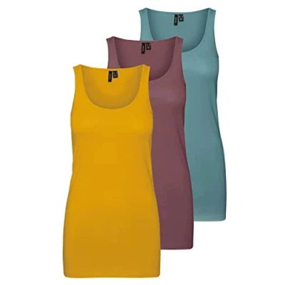 Abbildung von VERO MODA Damen VMMAXI My Soft Long Tank TOP GA 3P, Chai Tea/Rose Brown &amp; North at, M