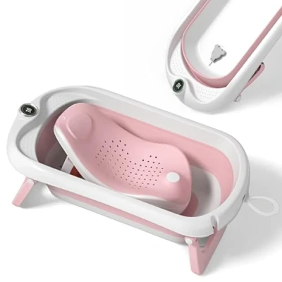 Abbildung von Faltbar Baby Badewanne Mit Rutschfestem Badewannensitz Babywanne Xxl Badethermometer Von Der Geburt Bis 3 Jahre Bathtub Babygeschenk Geburtsgeschenke Für Mädchen &amp; Jungen