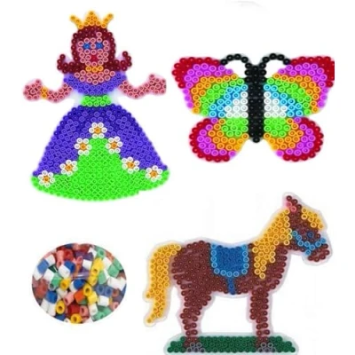 Abbildung von Hama Happy Price Toys (Set 67) Midi Stiftplattenbeutel Schmetterling,Prinzessin und Pferd im Blister Beutel + 100 Bunte Bügelperlen