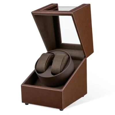 Abbildung von Mcbazel Uhrenbeweger 2 Uhren Automatische Uhrenanzeige, Watch Winder Aufbewahrung Rotation, Armbanduhr Box Dreher mit Schlitzen Braun