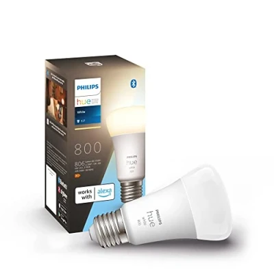 Abbildung von Philips Hue White E27 LED Leuchte 1 er Pack (806 lm), dimmbare Lampe für das Lichtsystem mit warmweißem Licht, smarte Lichtsteuerung über Sprache und App