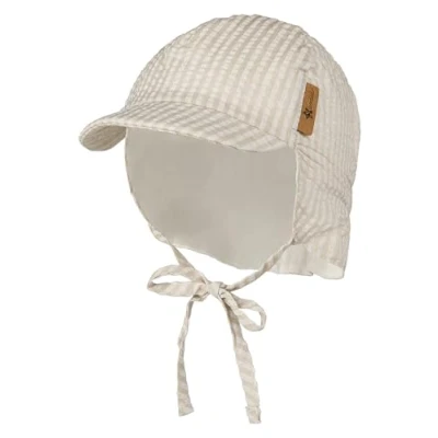 Abbildung von Sterntaler Schirmmütze Nacken Streifen Jungen Mütze aus Seersucker UV Schutz 30 Sommermütze mit Nackenschutz Sonnenhut Baby und Kinder Kopfbedeckung zum Binden beige, Größe 47