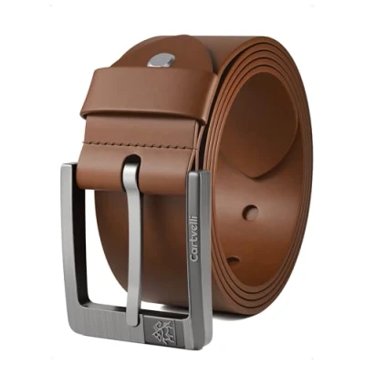 Abbildung von Cartvelli Premium Ledergürtel Herren braun cognac 105cm Made in Germany mit Geschenkbox Echt Leder Herrengürtel Vollleder Jeansgürtel Gürtel 40mm Anzug jeans chino pants M24b 105
