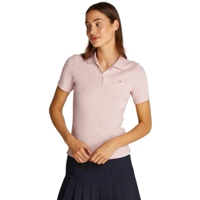 Abbildung von Tommy Hilfiger Damen Poloshirt Kurzarm 1985 Pique Slim Fit, Rosa (Foggy Pink), S