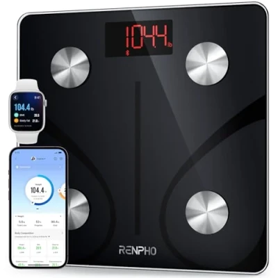 Abbildung von RENPHO Körperfettwaage Testsieger, Personenwaage mit Hochpräzisem Sensor und 6mm Gehärtetem Glas, Bluetooth Waage Personen APP, Extra Breite Plattform, 220KG, Elis 1