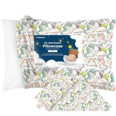 Abbildung von Kinder Kissenbezug Bio für Mädchen, Jungen, aus 100% natürlicher Baumwolle Miniaturkissen Kinderkissen Maschinenwaschbar (Unicorn Dreams)