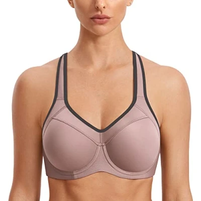 Abbildung von SYROKAN Damen Sport BH Starker Halt Bügel Push Up Ringerrücken Gepolstert Fitness Backstein 85F