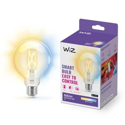 Abbildung von WiZ Tunable White LED Lampe, Globe, E27, 60 W, Vintage Design, dimmbar, warm bis kaltweiß, smarte Steuerung per App/Stimme über WLAN
