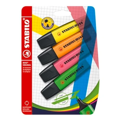 Abbildung von STABILO Textmarker BOSS ORIGINAL 4er Pack grün, pink, orange, gelb