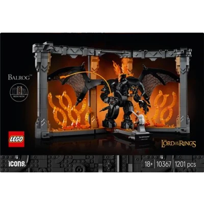 Abbildung von LEGO Icons der Herr Ringe: Balrog Bücherstütze Spielzeug für Erwachsene zum Ausstellen Modell mit Gandalf dem Grauen als Minifigur und Figur Sammlergeschenk 10367