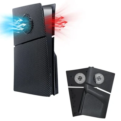 Abbildung von Mcbazel PS5 Slim Frontplattenersatz Faceplates Dauerhafte ABS Schutzersatzabdeckung mit Kühlungsventilzubehör für Playstation 5 Disc Edition Kohlefaser(Nicht PS5/PS5 Pro)