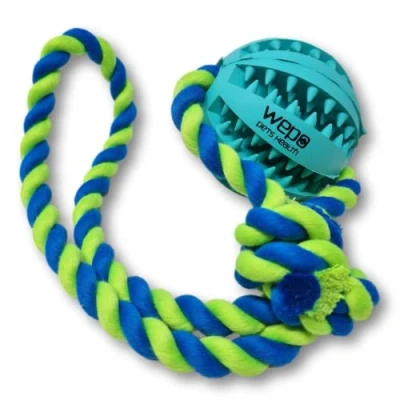 Abbildung von WEPO Hundeball mit Schnur Ø 5cm Hundespielzeug kleine Hunde Wurfball Hund Seil Leckerli Ball für Hundezahnpflege aus Naturkautschuk Zum Kauen und Ziehen