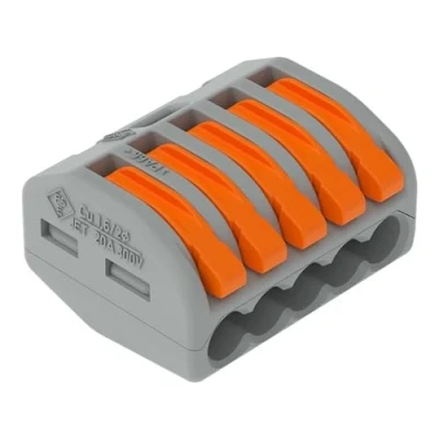 Abbildung von WAGO CLASSIC Verbindungsklemmen 222 415 5 Leiter, bis 4 mm², 40 Stück, Kabelverbinder mit Hebeln für alle Leiterarten weltweit, bestätigte Anwendungssicherheit