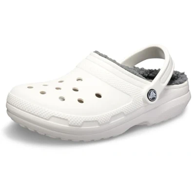 Abbildung von Crocs Classic Lined Clog Unisex Clogs für Erwachsene Mit flauschigem Innenfutter Im Slip On Stil Weiß/Grau Größe 37 38