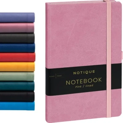 Abbildung von NOTIQUE Notizbuch Liniert, Hardcover Notizbuch, Notizheft, Journal, Tagebuch mit Gummiband und Stifthalter 13x21cm, 192 Seiten (Rosa, Liniert)