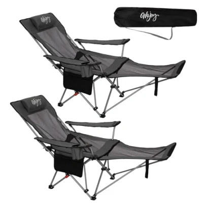 Abbildung von #WEJOY 2 in 1 Campingstuhl Faltbar 180kg mit Fußstütze,Strandstuhl 4 Fach Verstellbarer Rückenlehne, Relaxsessel Liege Getränkehalter, Liegestuhl für Outdoor Camping Grau/Schwarz 2er Set