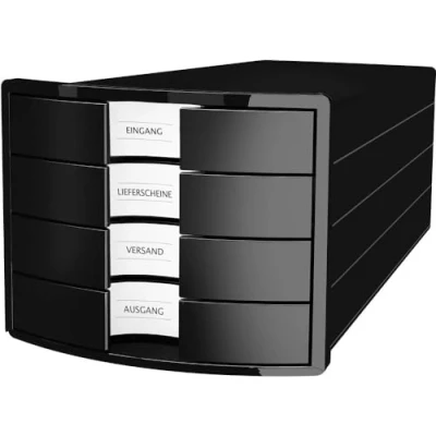 Abbildung von HAN Schubladenbox IMPULS 2.0 mit 4 geschlossenen Schubladen für DIN A4/C4 inkl. Beschriftungsschilder, Auszugsperre, möbelschonende Gummifüße, Design in premium Qualität, 1012 13, schwarz