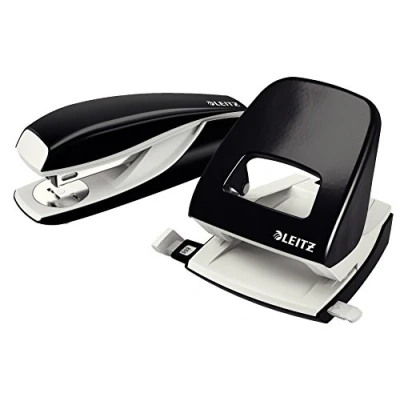 Abbildung von Leitz Büro Heftgerät und Locher Set, Für 30 Blatt, Ergonomische Design, Schwarz, NeXXt Serie, 50950095
