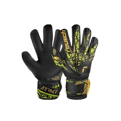 Abbildung von Reusch Attrakt Infinity Finger Support Junior Torwarthandschuhe für Kinder optimal Kunstrasen, 5, schwarz Gold gelb