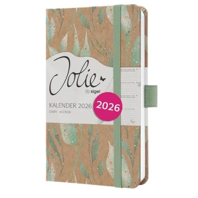Abbildung von SIGEL J6802 Wochenkalender 2026 A6, mintgrün, gold, Hardcover aus Kraftpapier, Gummiband, Stiftschlaufe, 174 Seiten, vegan, Buchkalender, Terminplaner Taschenkalender Jolie