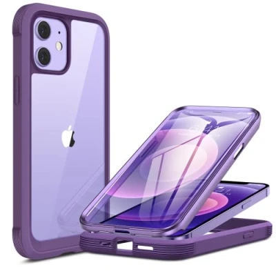 Abbildung von Miracase 360 Grad Hülle Kompatibel mit iPhone 12/12 Pro (6.1 Zoll), Ganzkörper Schutzhülle eingebauter Glas Displayschutzfolie, Stoßfeste Fullbody Handyhülle, Lila