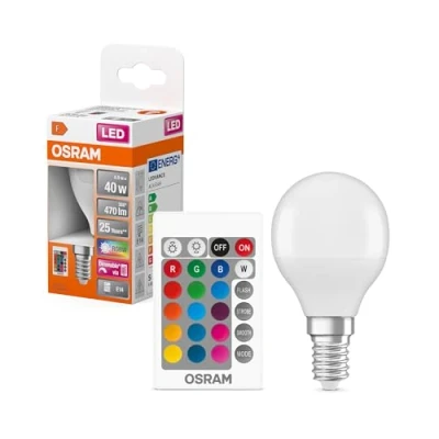 Abbildung von OSRAM STAR+ RGBW LED Lampe mit E14 Sockel, RGB Farben per Fernbedienung änderbar, Warmweiß , 5.5W, Tropfenform, Ersatz für 40W Glühbirne, matt, Retrofit lamps with remote control, Einzelpack