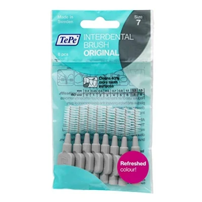 Abbildung von TePe Interdentalbürste Grau ISO Größe 7 (1,3 mm) / Für eine einfache und gründliche Reinigung der Zahnzwischenräume 1 x 8 Interdentalbürsten