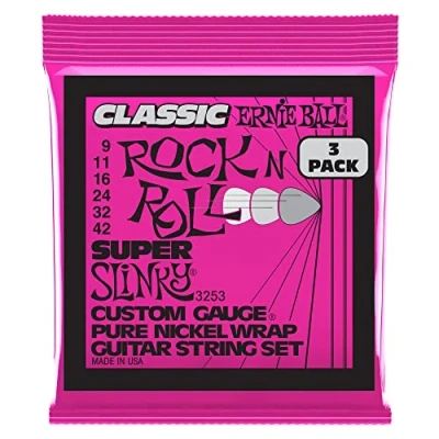 Abbildung von Ernie Ball Super Slinky klassische Rock‘n‘Roll E Gitarrensaiten, reine Nickelwicklung, 3er Pack, Stärke 942